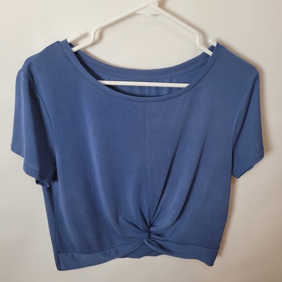 Zyia Active Womens Blue Twist-Front Short-Sleeve Top L Modal/Polyester Stretchy - Picture 8 of 9